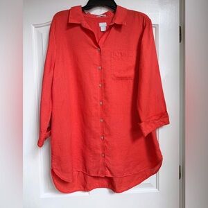 Chico's Linen Coral Button-Down Top 3/4 Sleeve, Chico’s 3 = US 16 XL